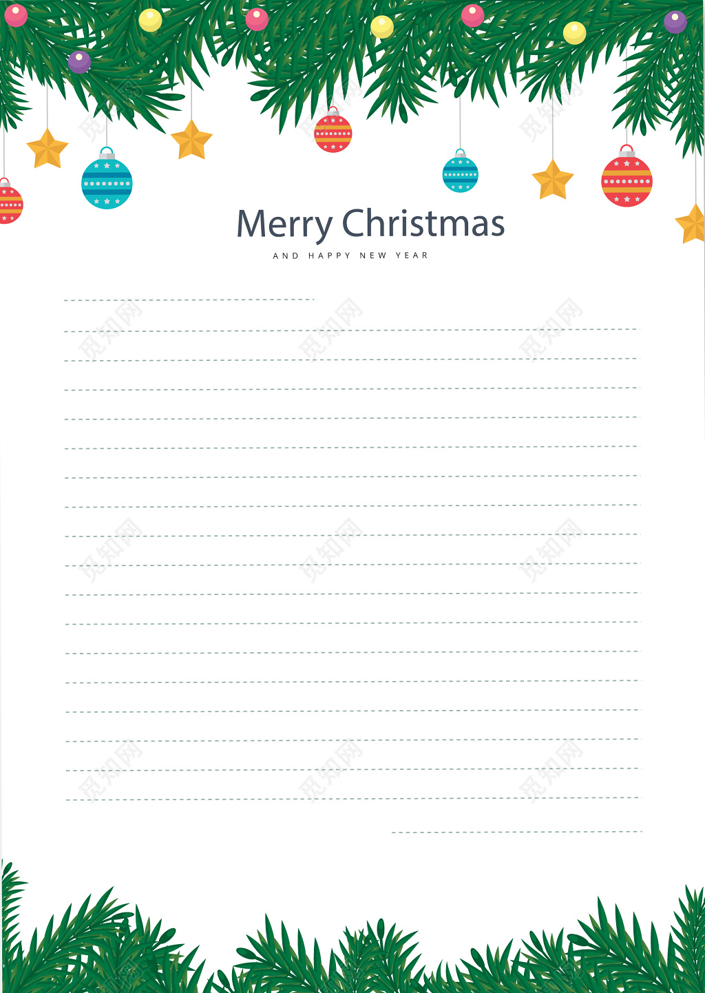 绿叶花纹圣诞礼物圣诞节信纸设计