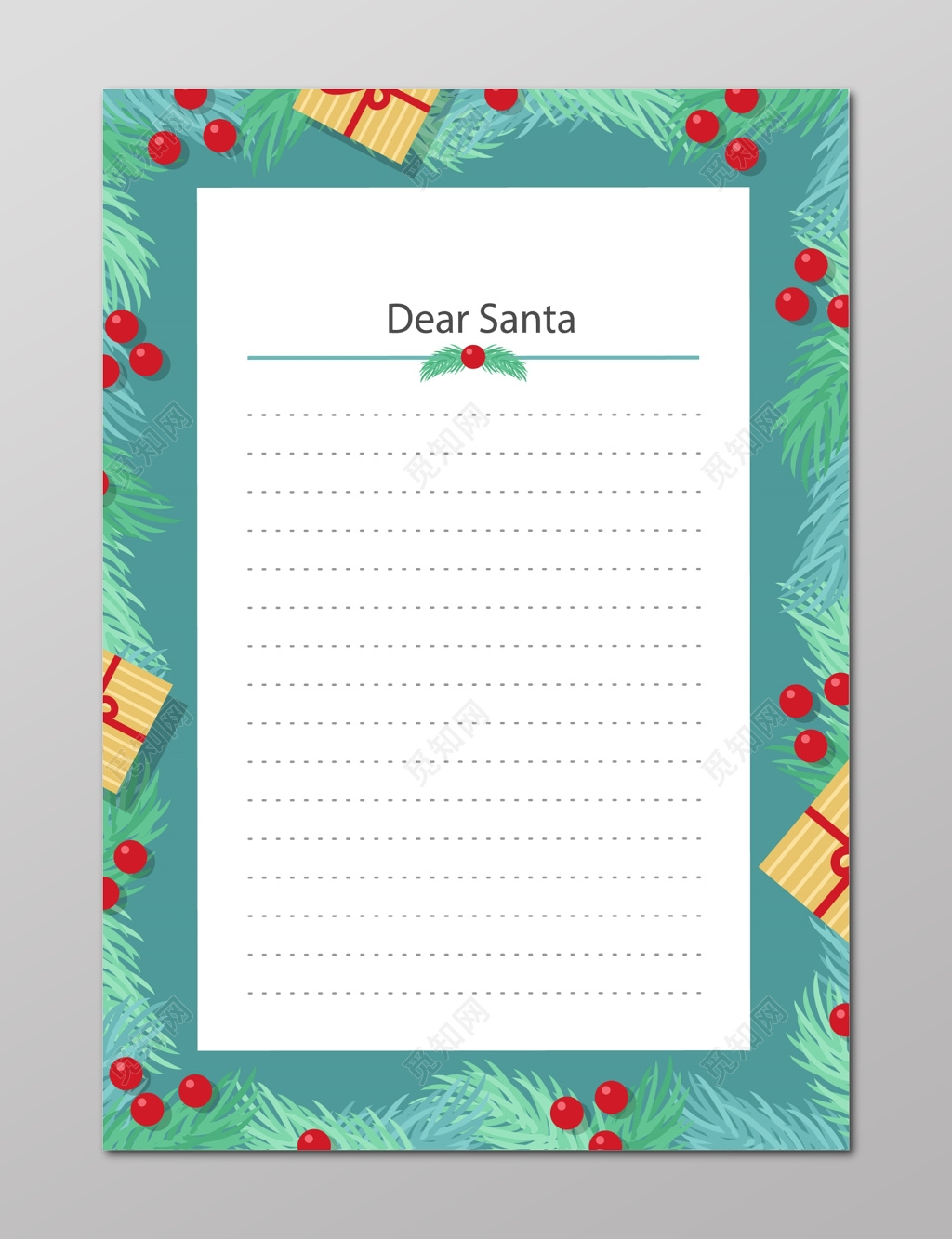 绿色树叶果实花纹圣诞节信纸设计