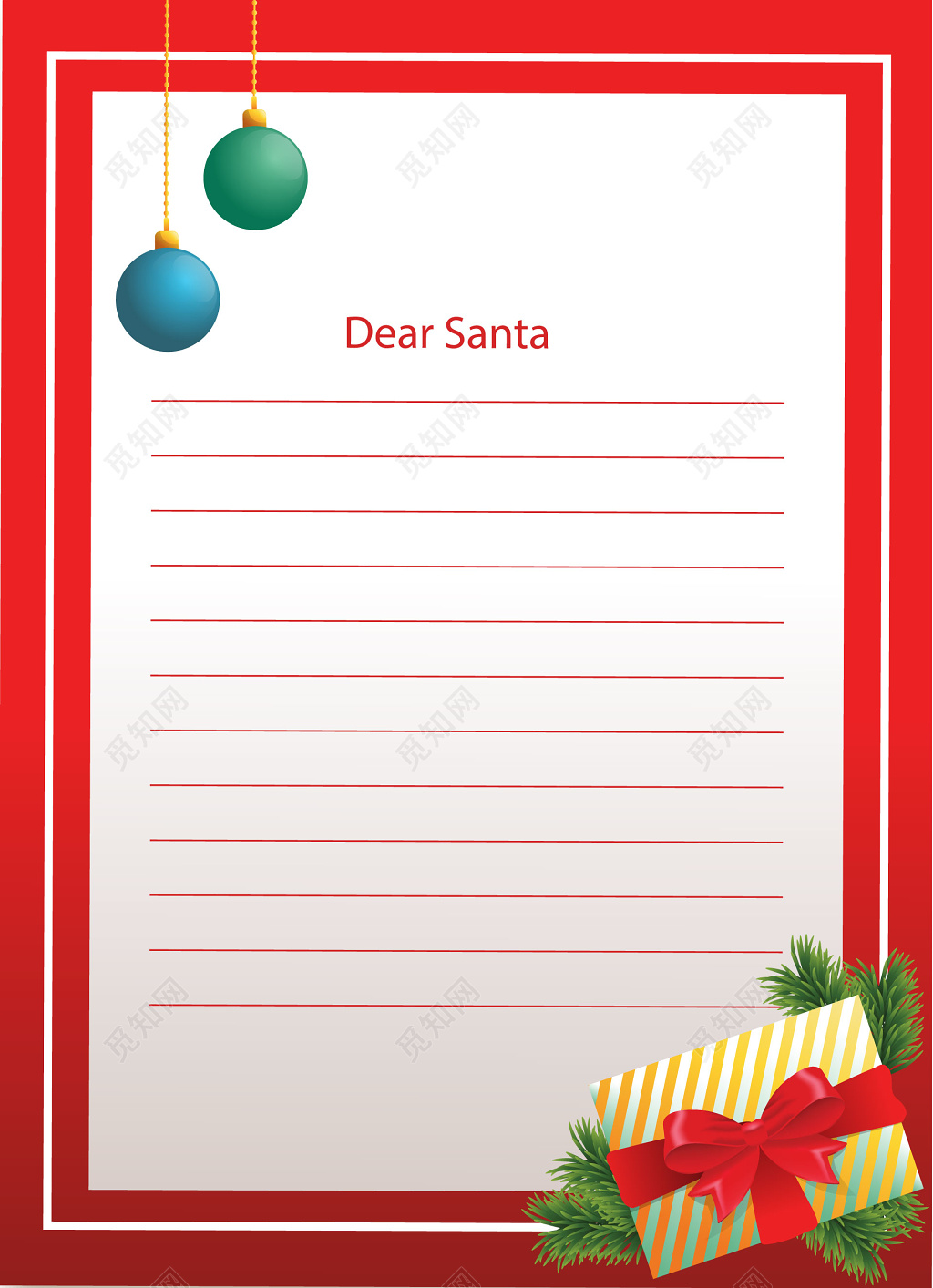 红色边框简约圣诞节信纸通用信纸设计