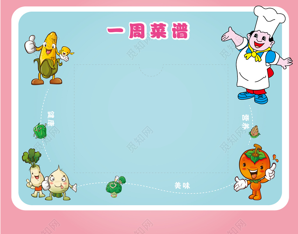 幼儿卡通儿童幼儿园食谱展示墙