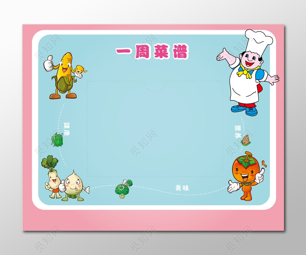 幼儿卡通儿童幼儿园食谱展示墙