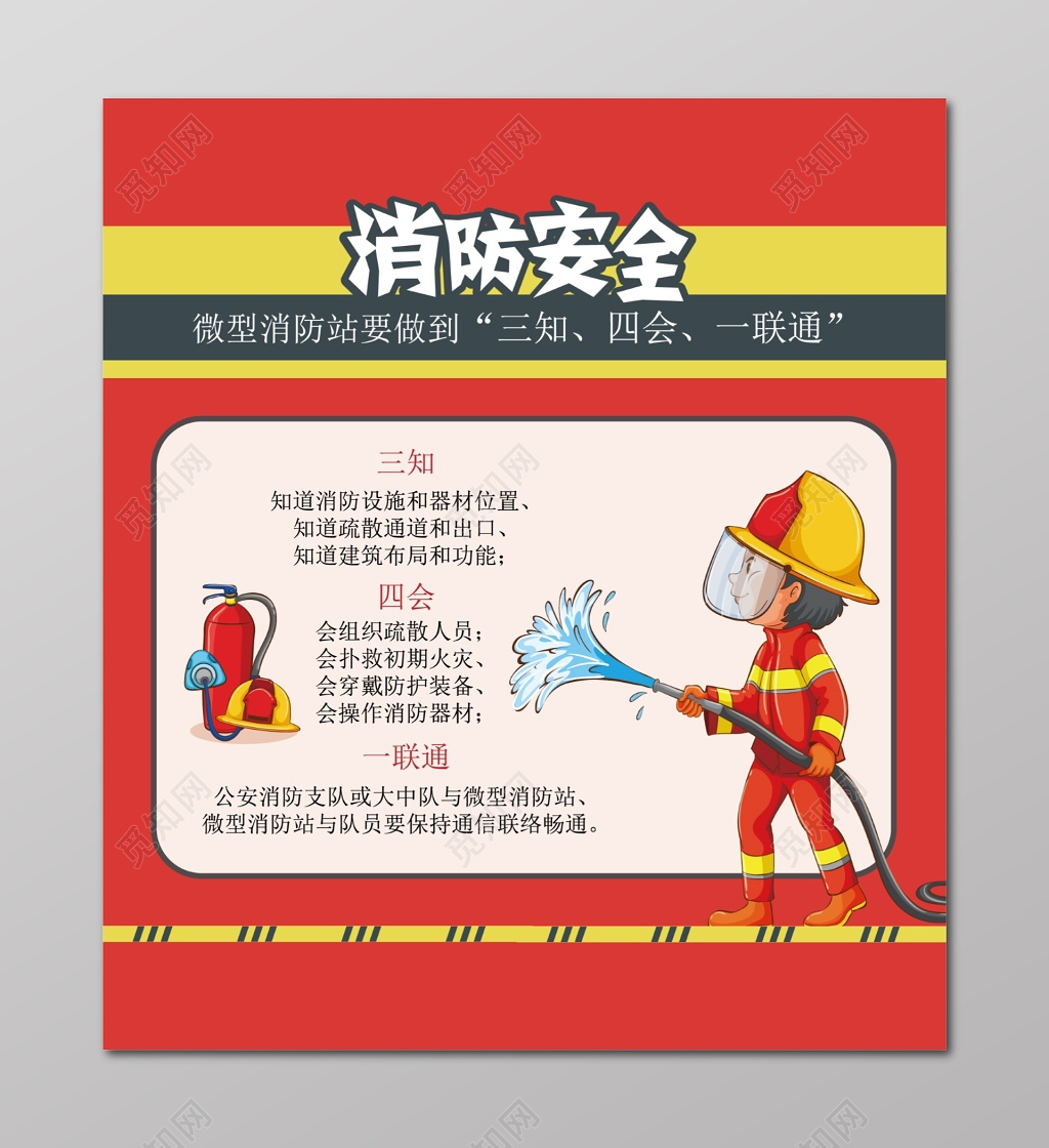 安全意识119消防安全三知四会一联通宣传栏