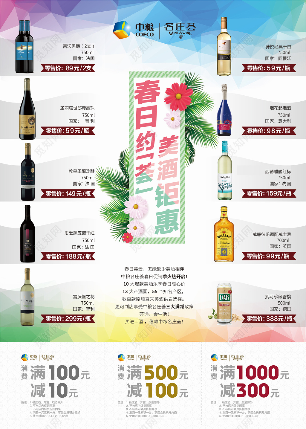 红酒酒水促销宣传广告清新简约资料介绍海报