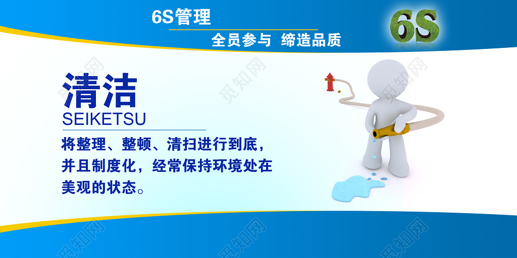 企业员工守则行业行规白蓝6S管理安全清扫素养整顿整理清洁展板