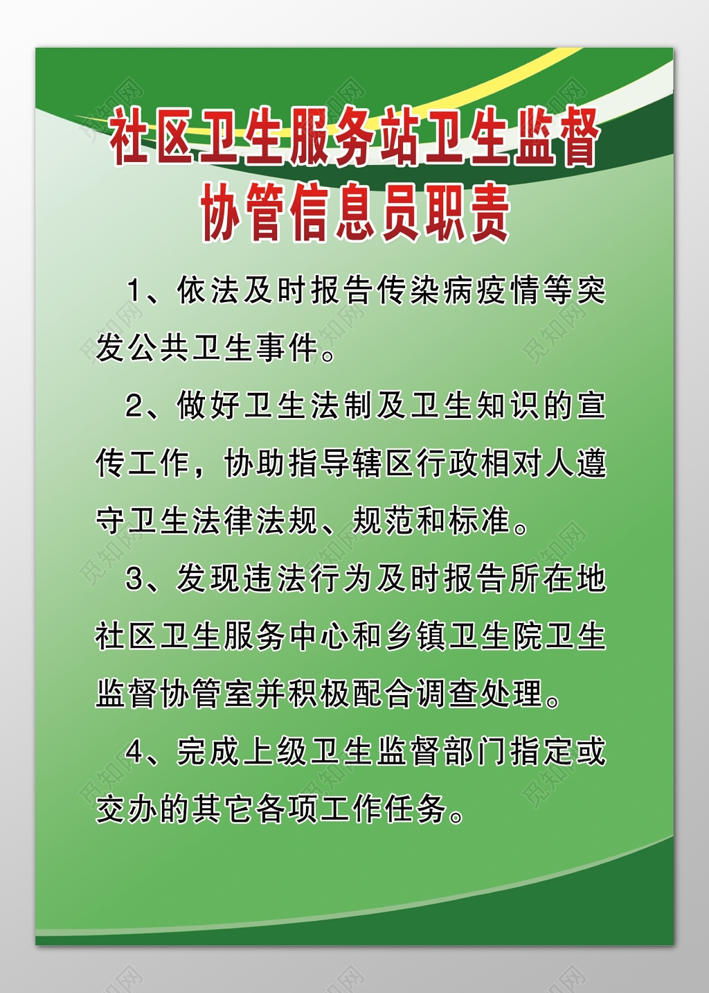 社区卫生服务站卫生监督协管信息员职责制度牌
