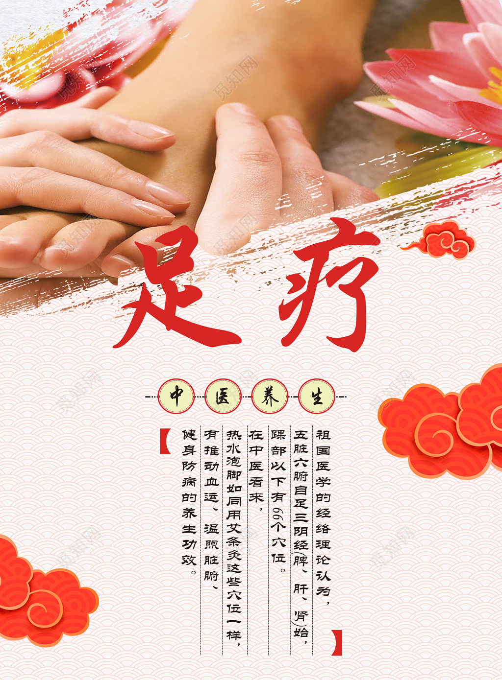 足疗中医养生浅粉色宣传栏