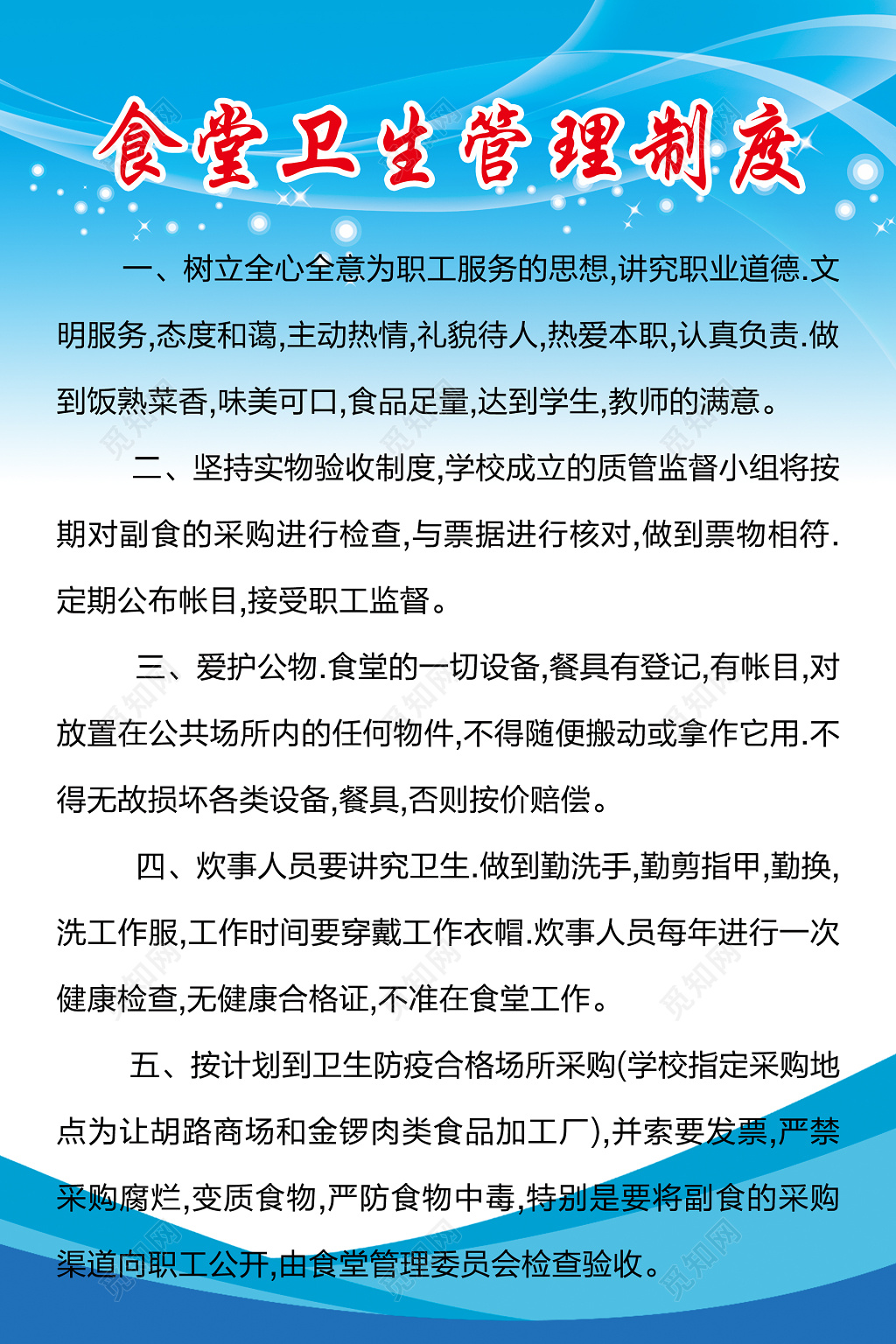 食堂卫生管理制度蓝色展板 