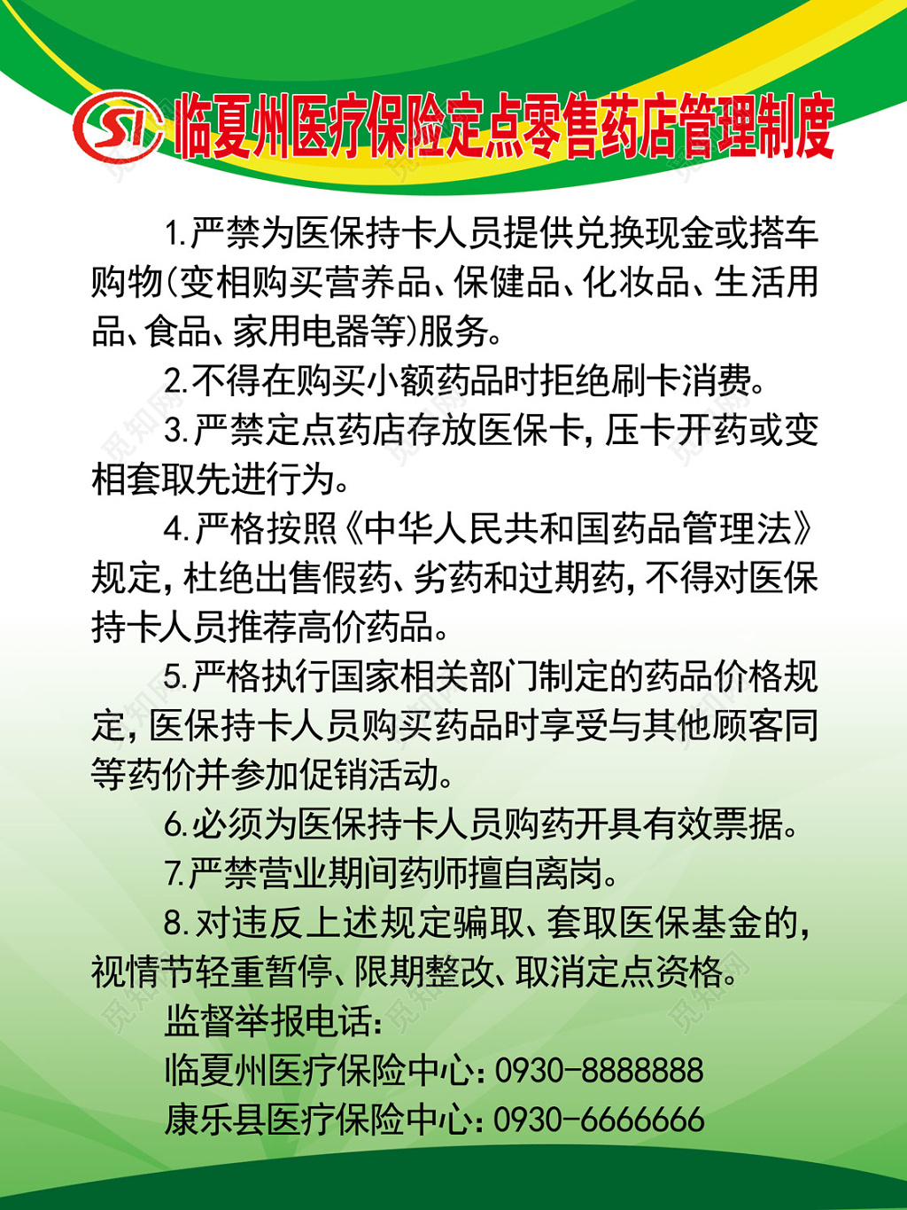 医疗保险定点零售药店管理制度浅绿色宣传册