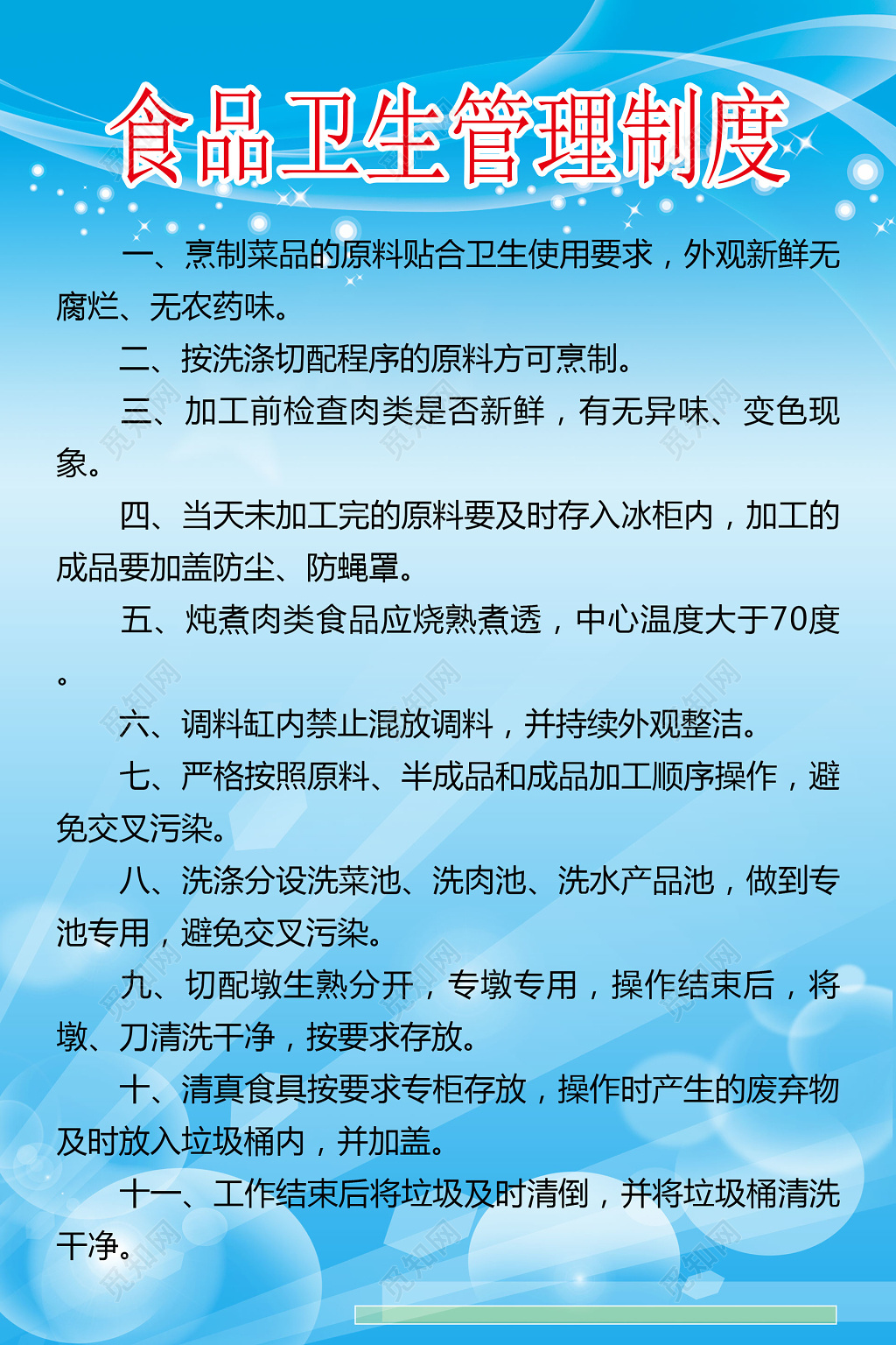 食品卫生管理制度展板 