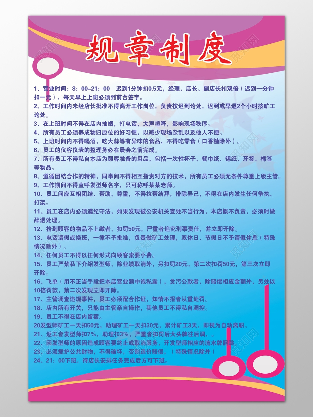 理发店造型师理发师员工行为准则规章制度牌