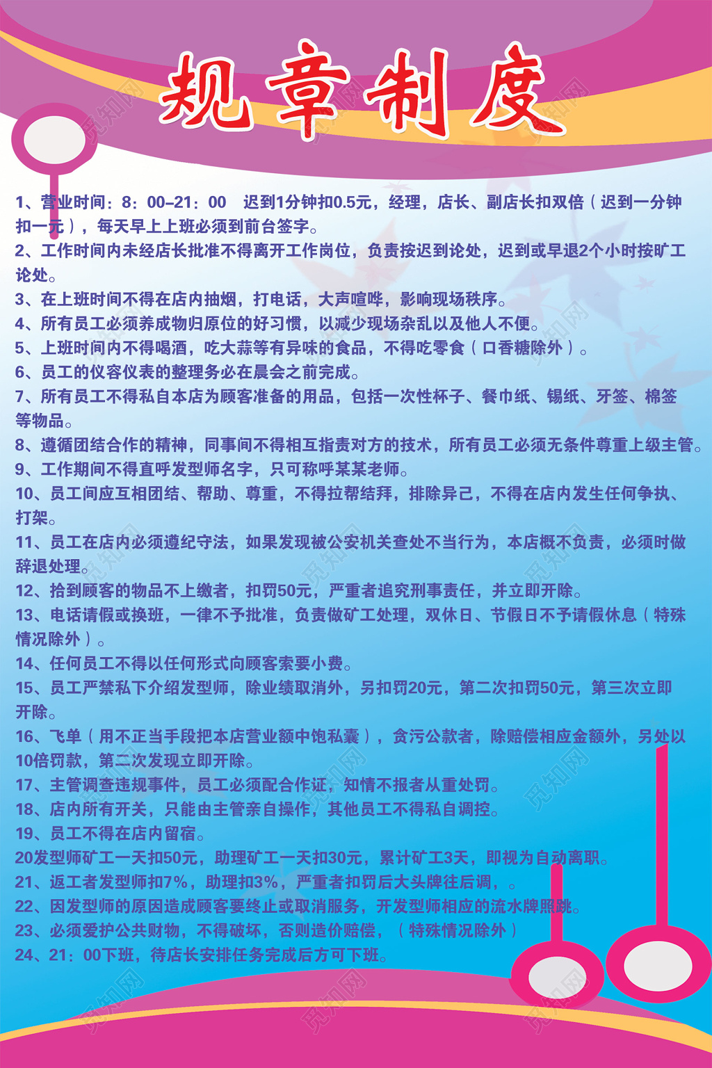 理发店造型师理发师员工行为准则规章制度牌