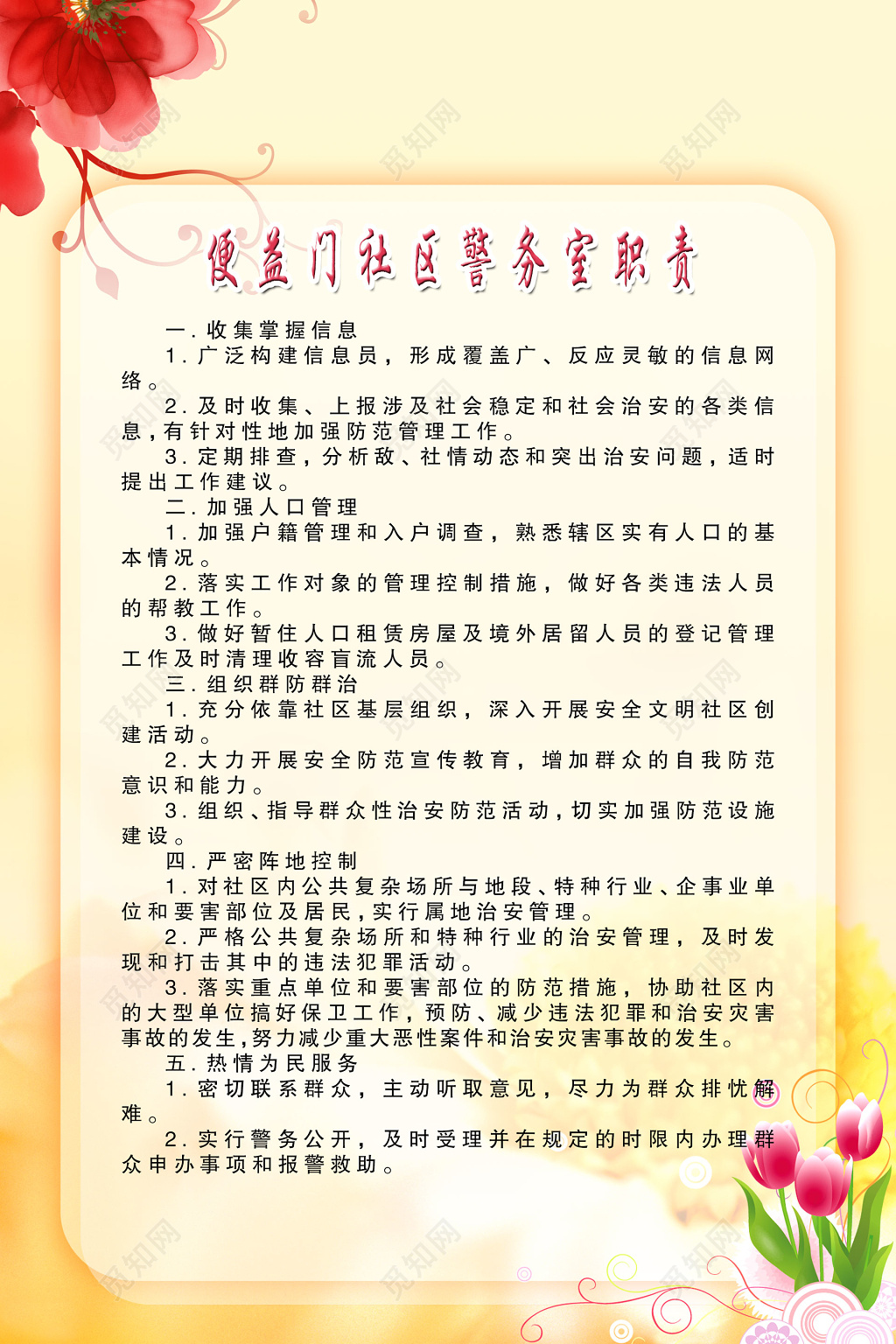 社区小区警务室职责收集掌握信息制度牌