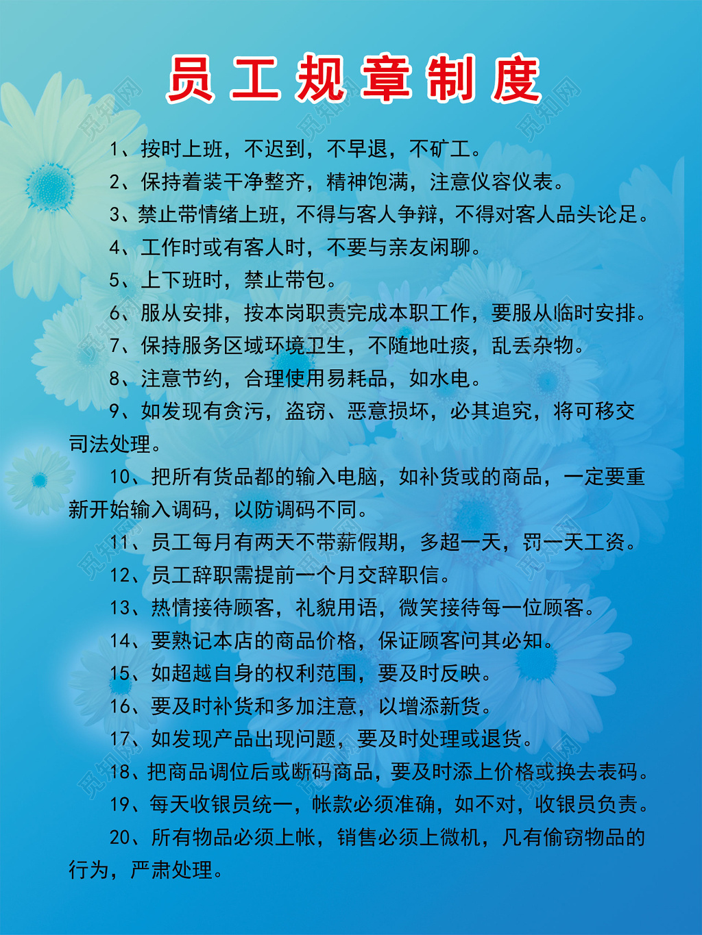 超市员工日常行为准则岗位职责制度牌