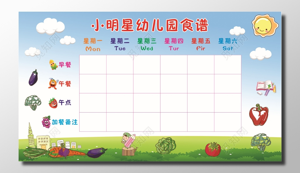 幼儿园食谱卡通展板