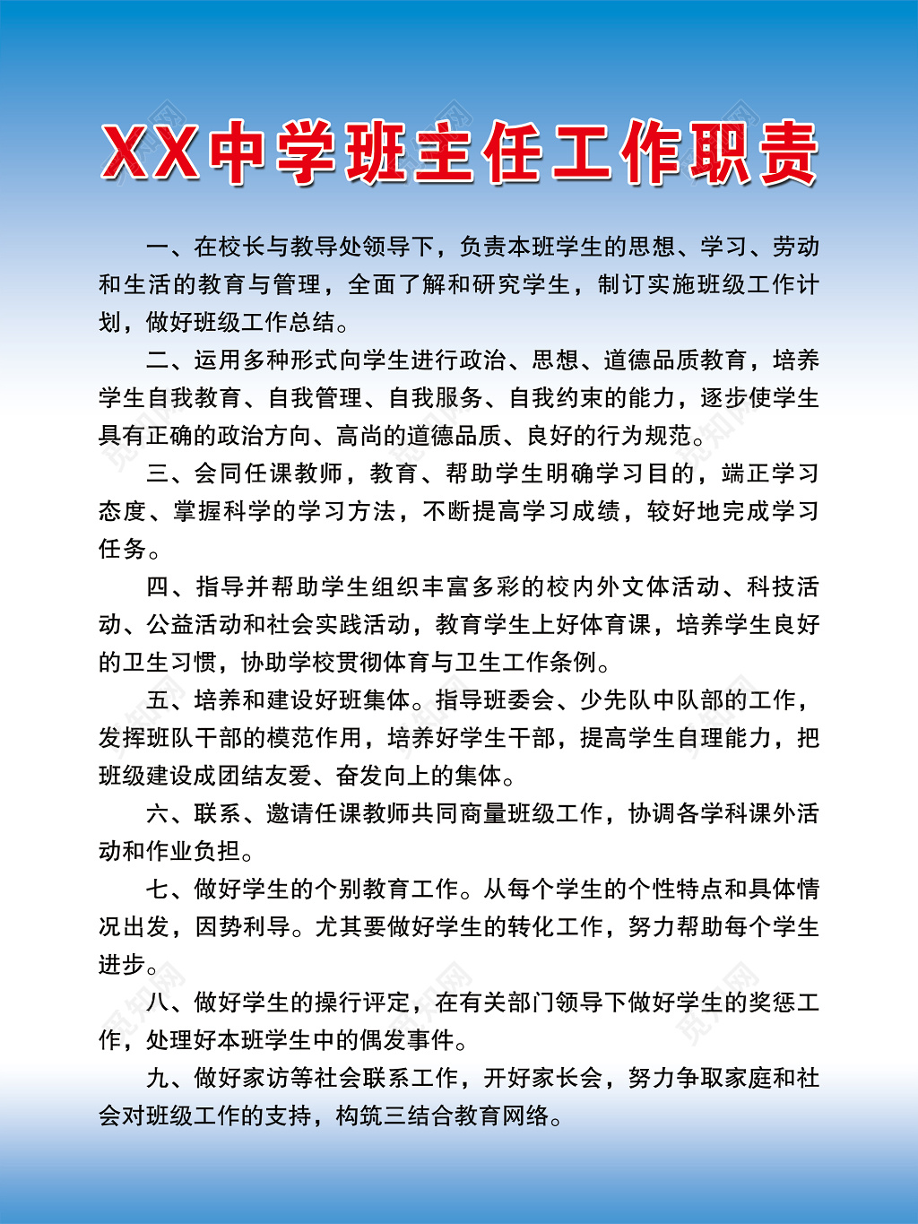 学校班主任工作职责简约展板