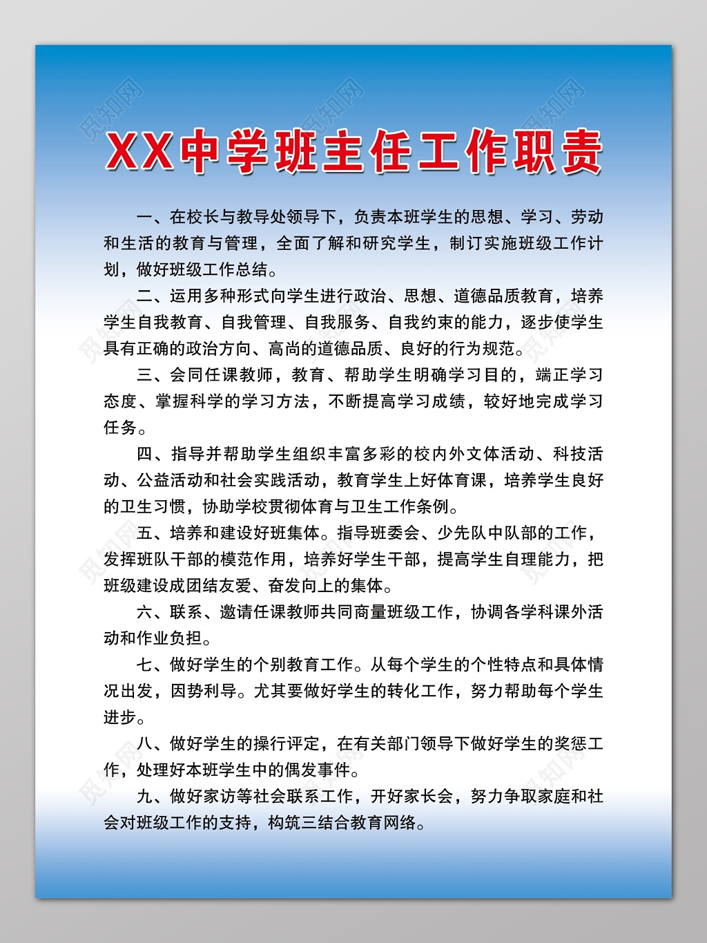 学校班主任工作职责简约展板