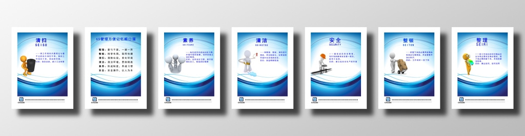 管理企业人员管理简明漫画蓝色清扫区分展板设计