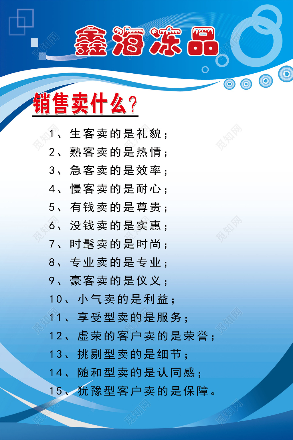 冷冻速冻食品销售员行为规范制度牌