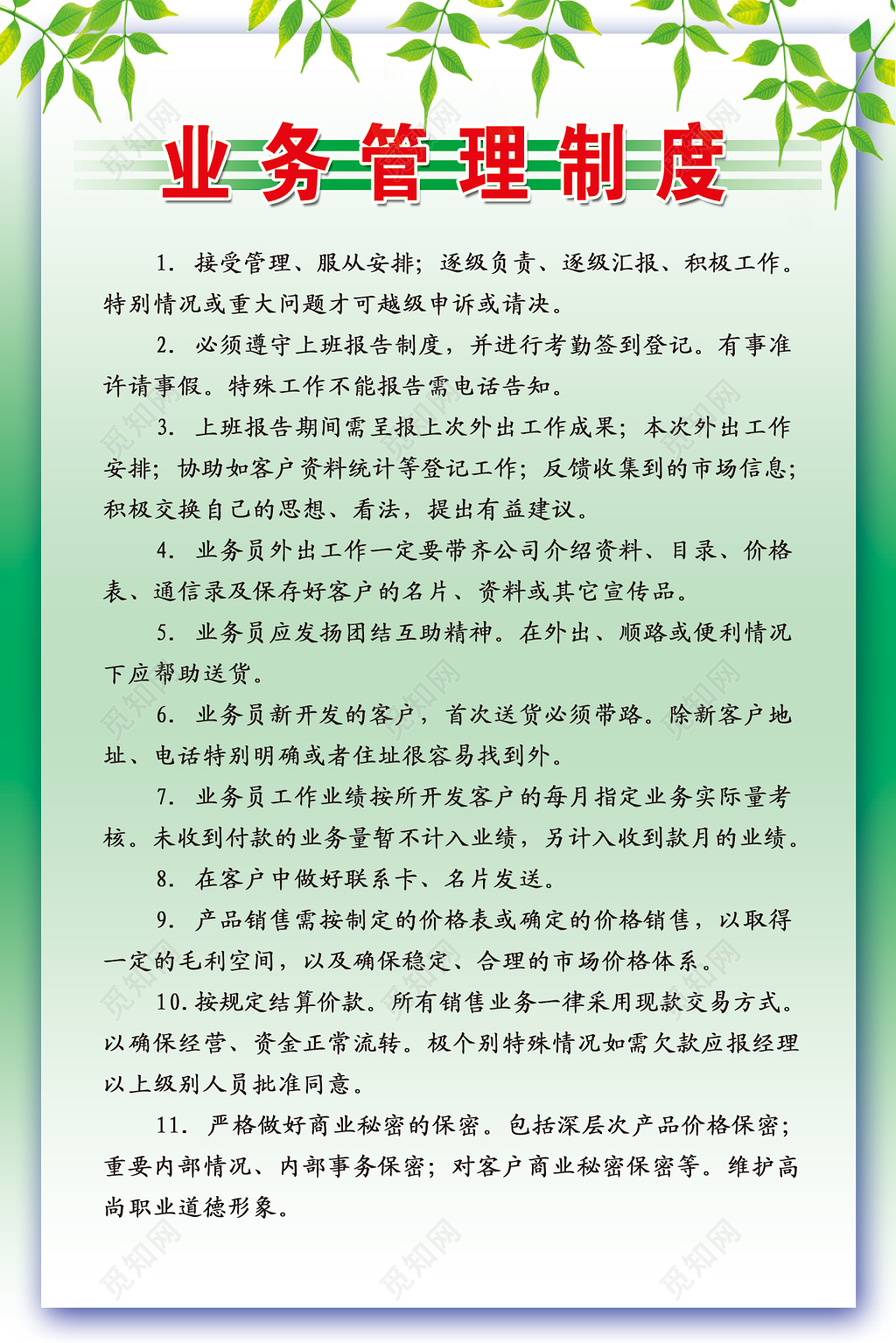 公司企业员工业务员业务管理产品销售制度牌