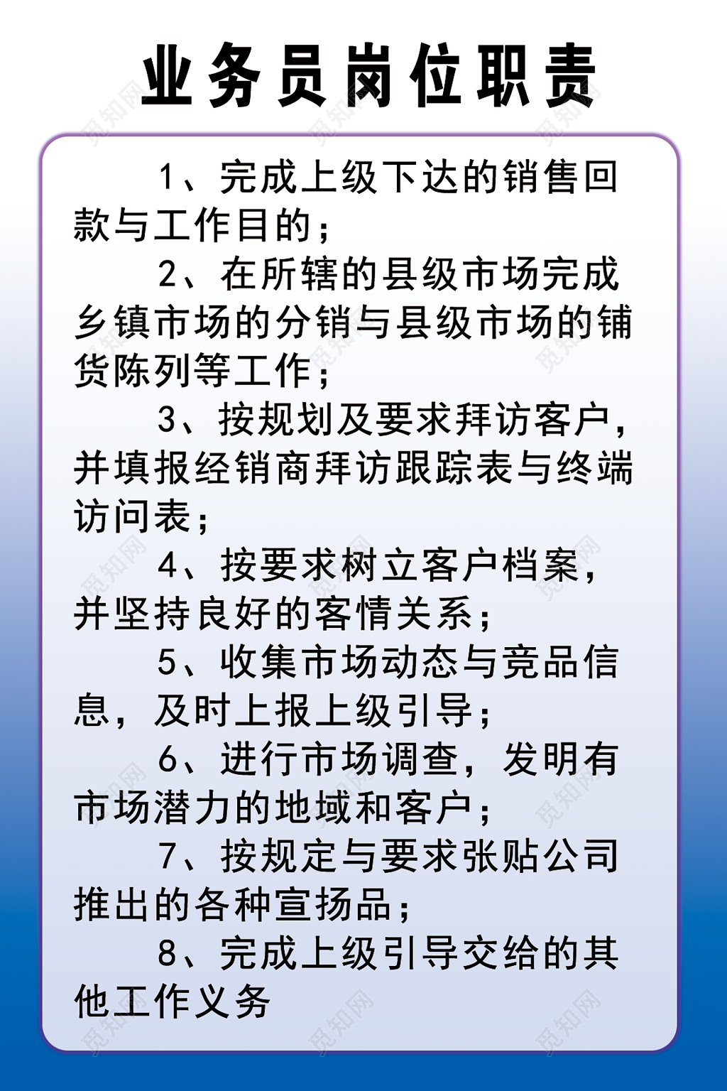 公司业务员岗位职责工作内容制度牌