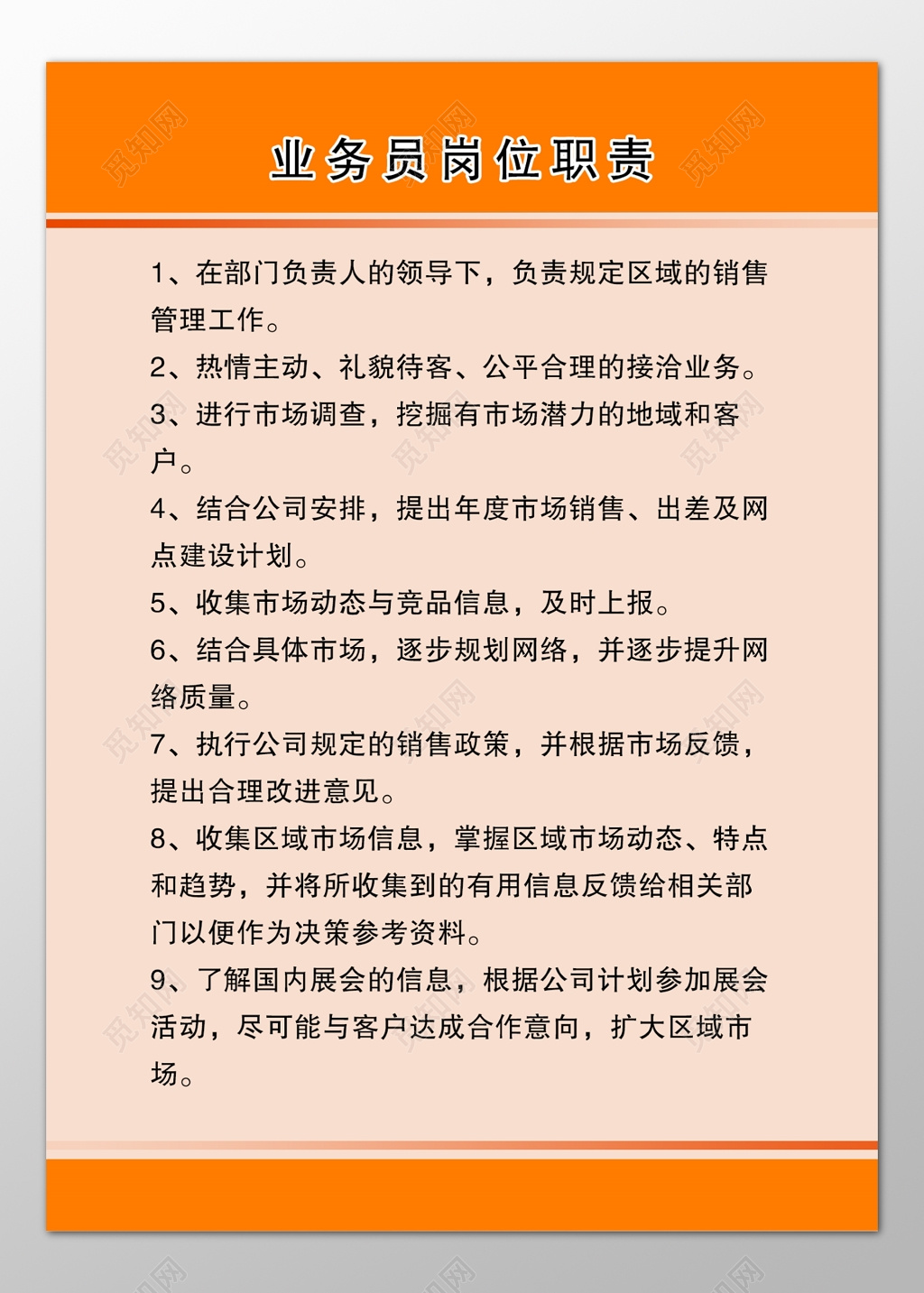 业务员岗位职责制定年度市场销售计划销售政策制度牌
