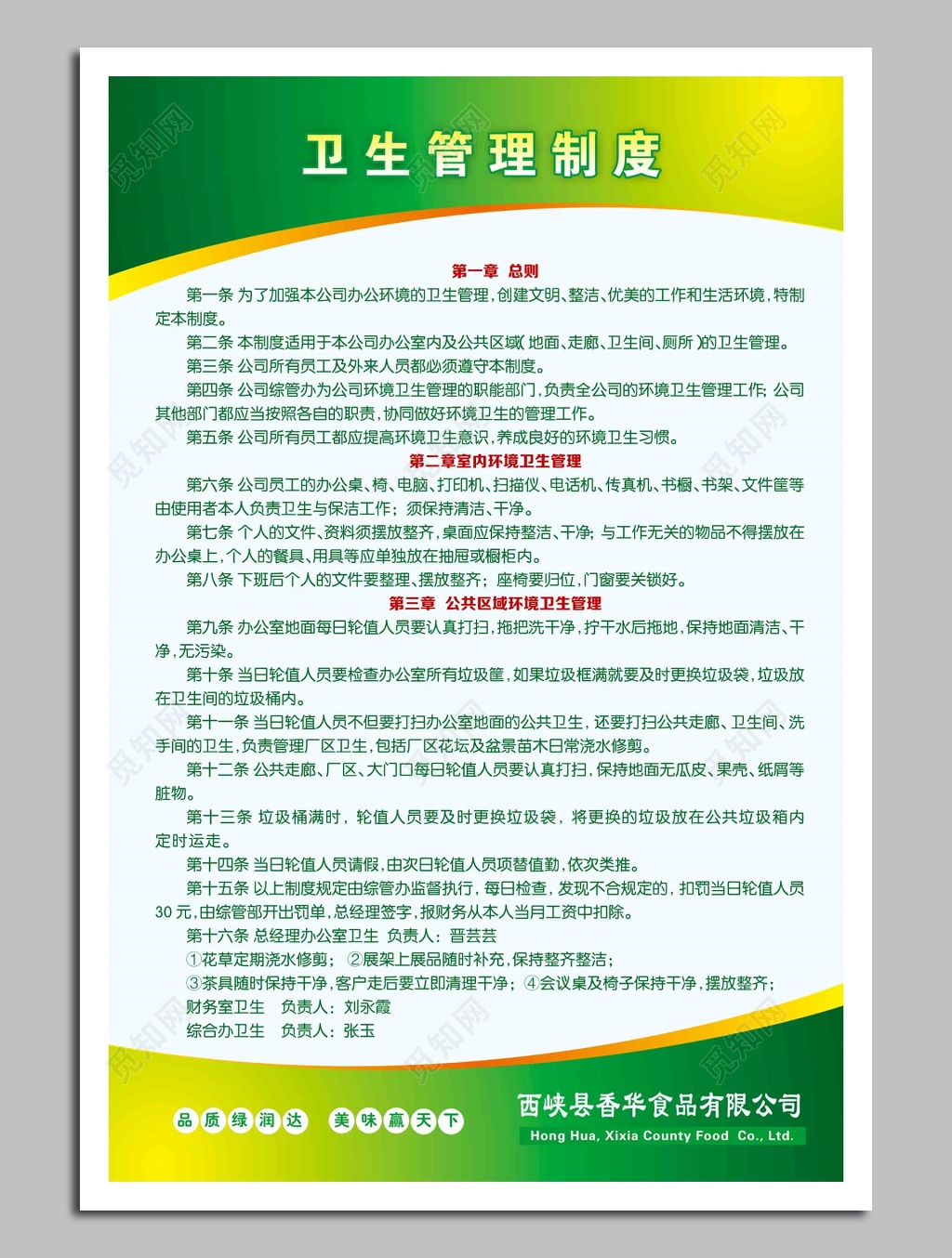 食品公司卫生制度牌