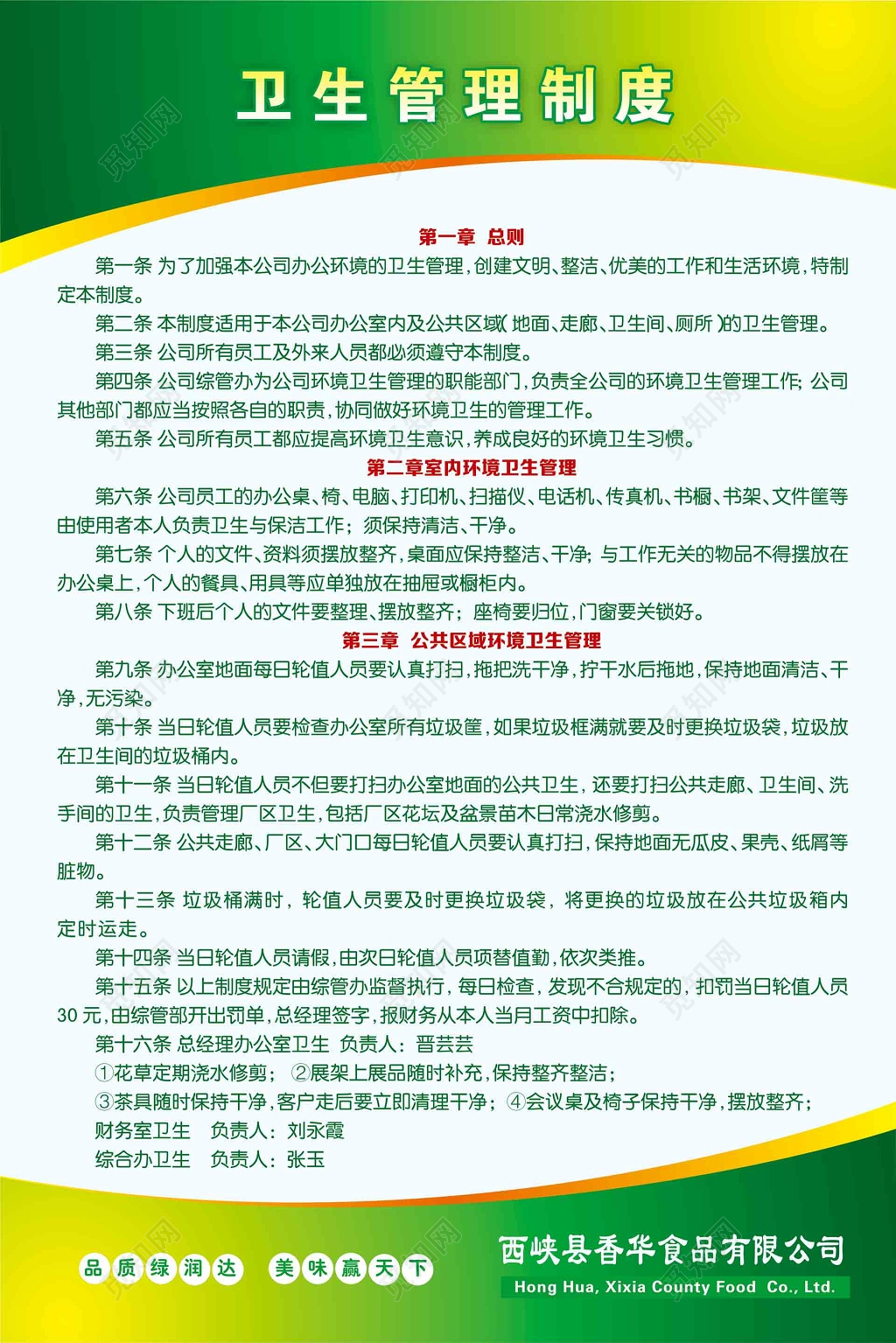 食品公司卫生制度牌
