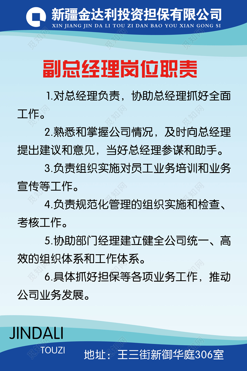副总经理岗位职责投资担保公司制度牌
