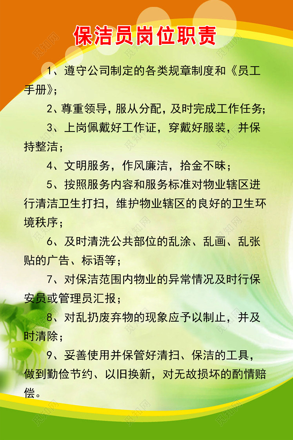 保洁员岗位职责物业公司制度牌