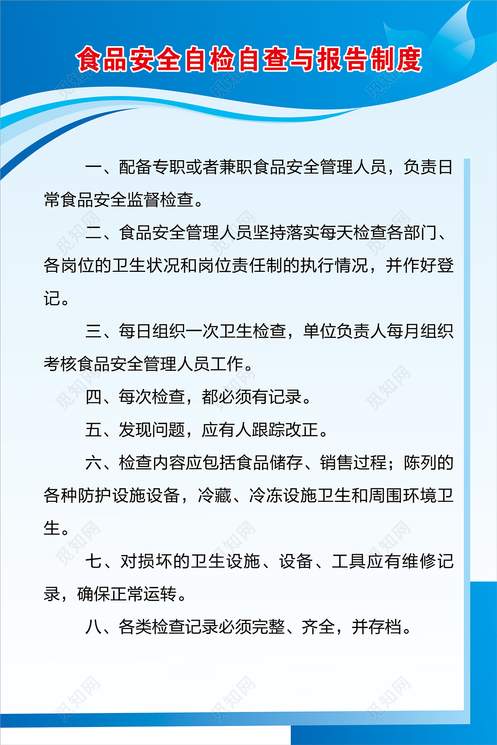 食品安全自检自查与报告食品安全监督检查制度牌