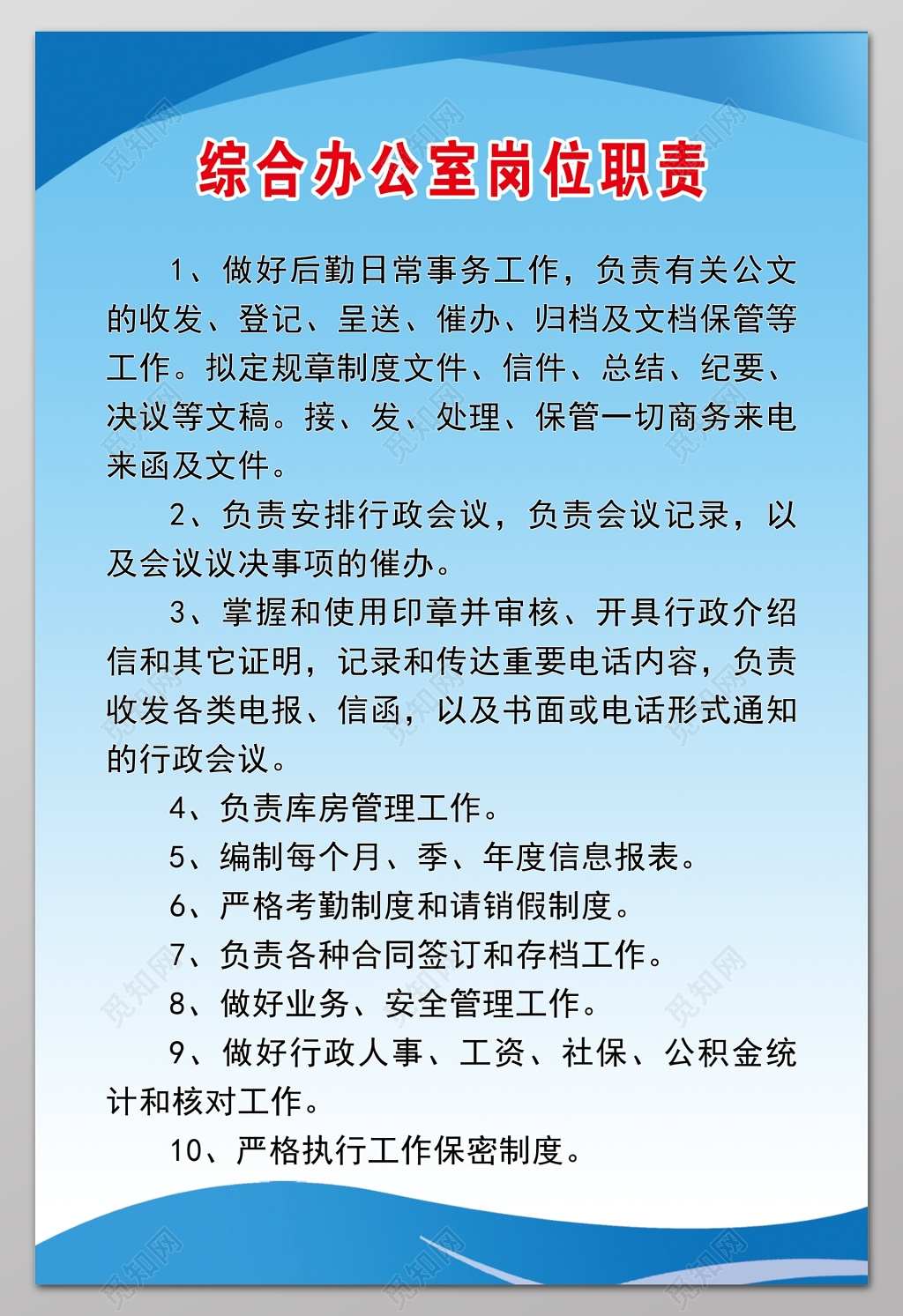 综合办公室岗位职责制度牌