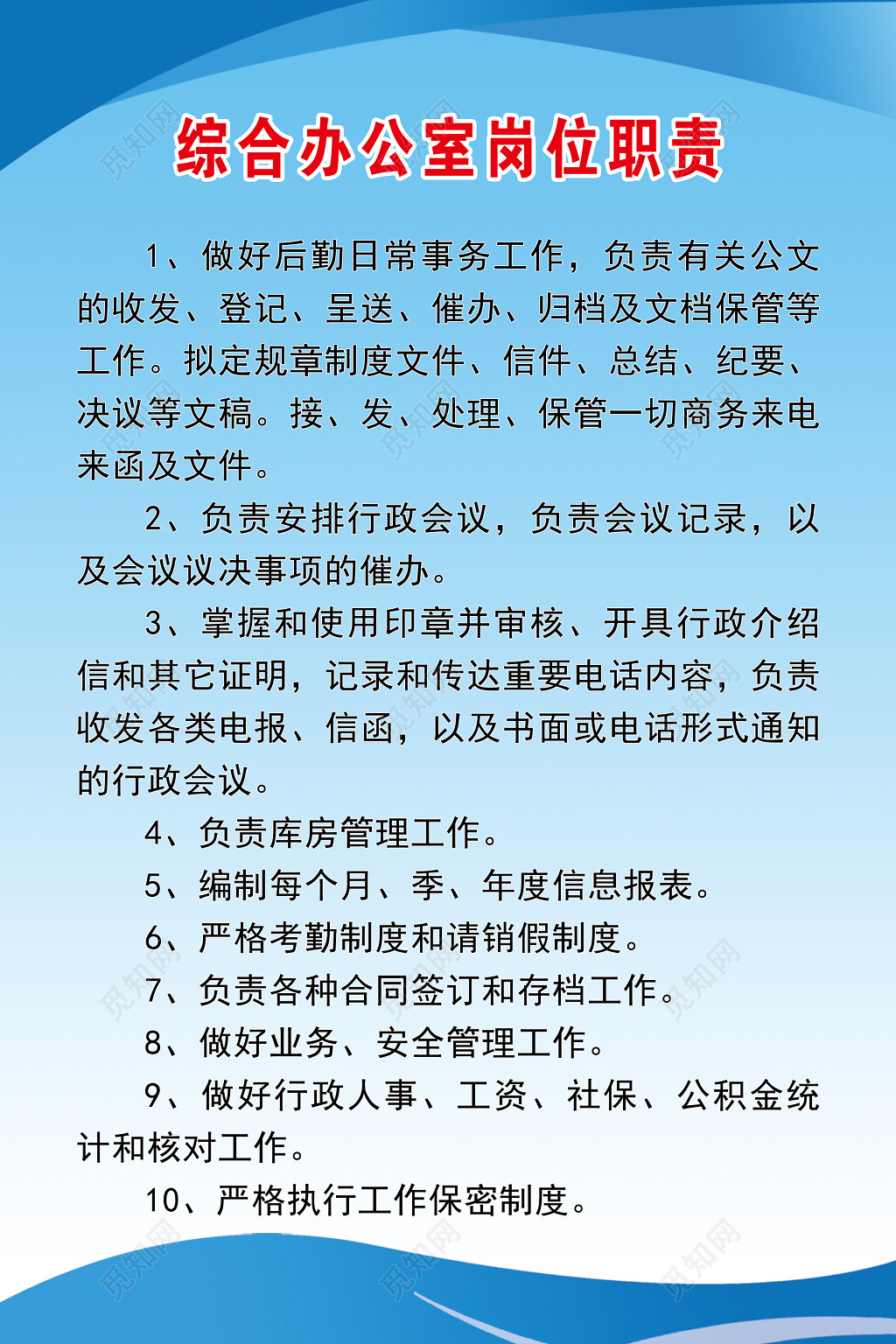 综合办公室岗位职责制度牌