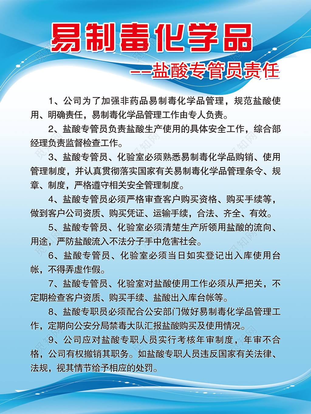 易制毒化学品盐酸专管员责任制度牌