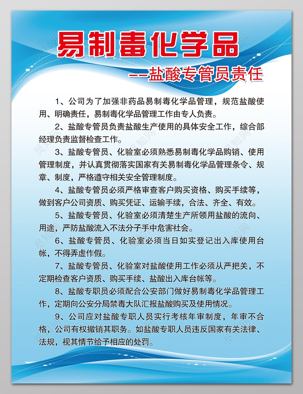易制毒化学品盐酸专管员责任制度牌