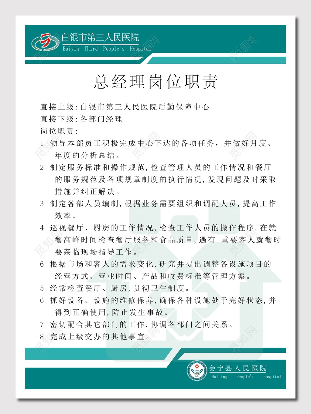 总经理岗位职责展板
