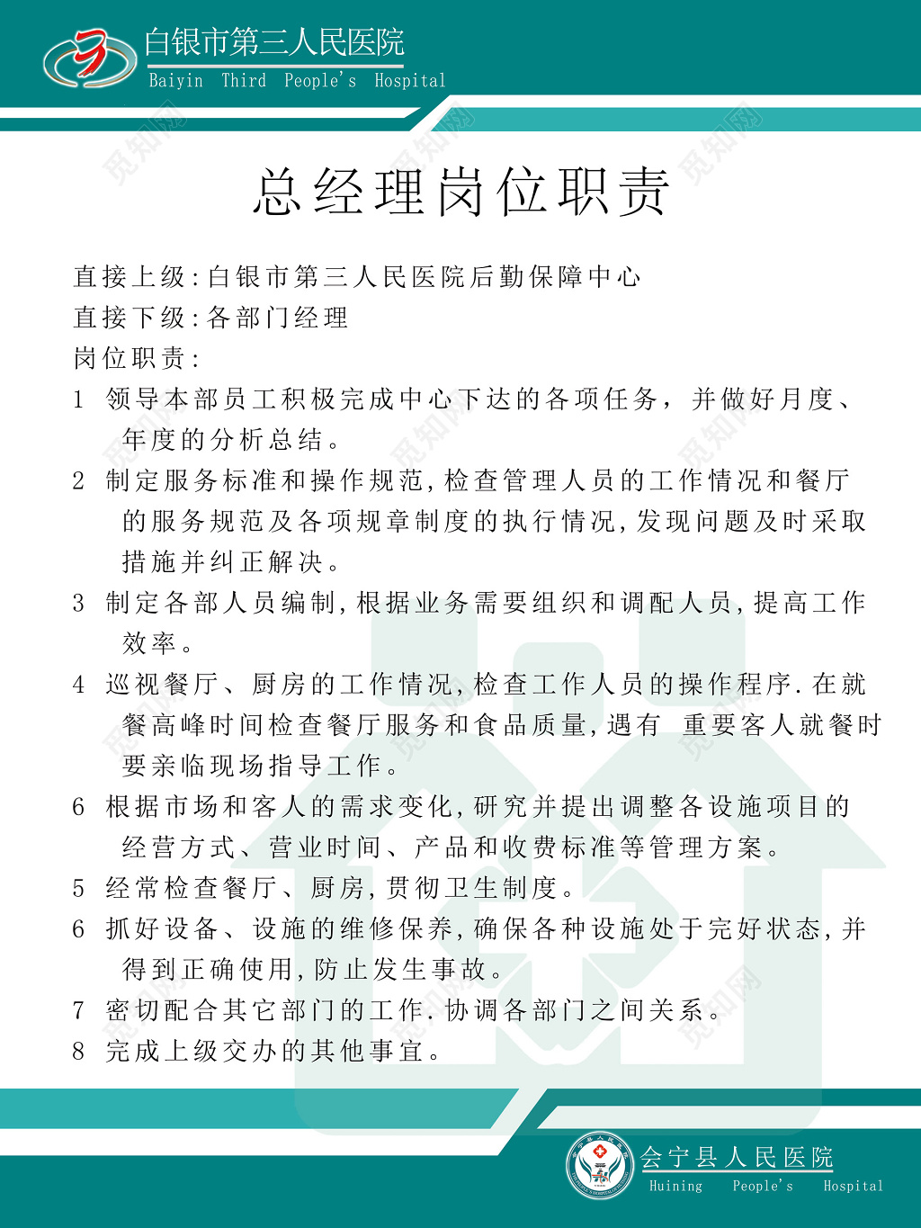 总经理岗位职责展板