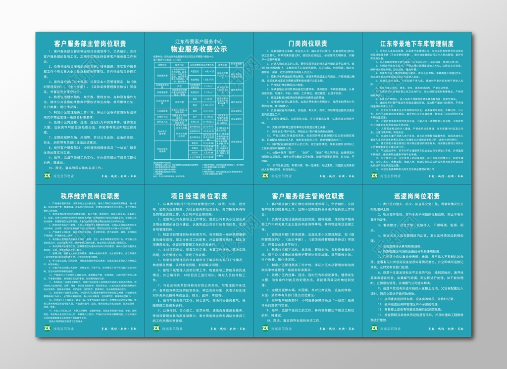物业服务收费公示门岗岗位职责公司管理制度牌