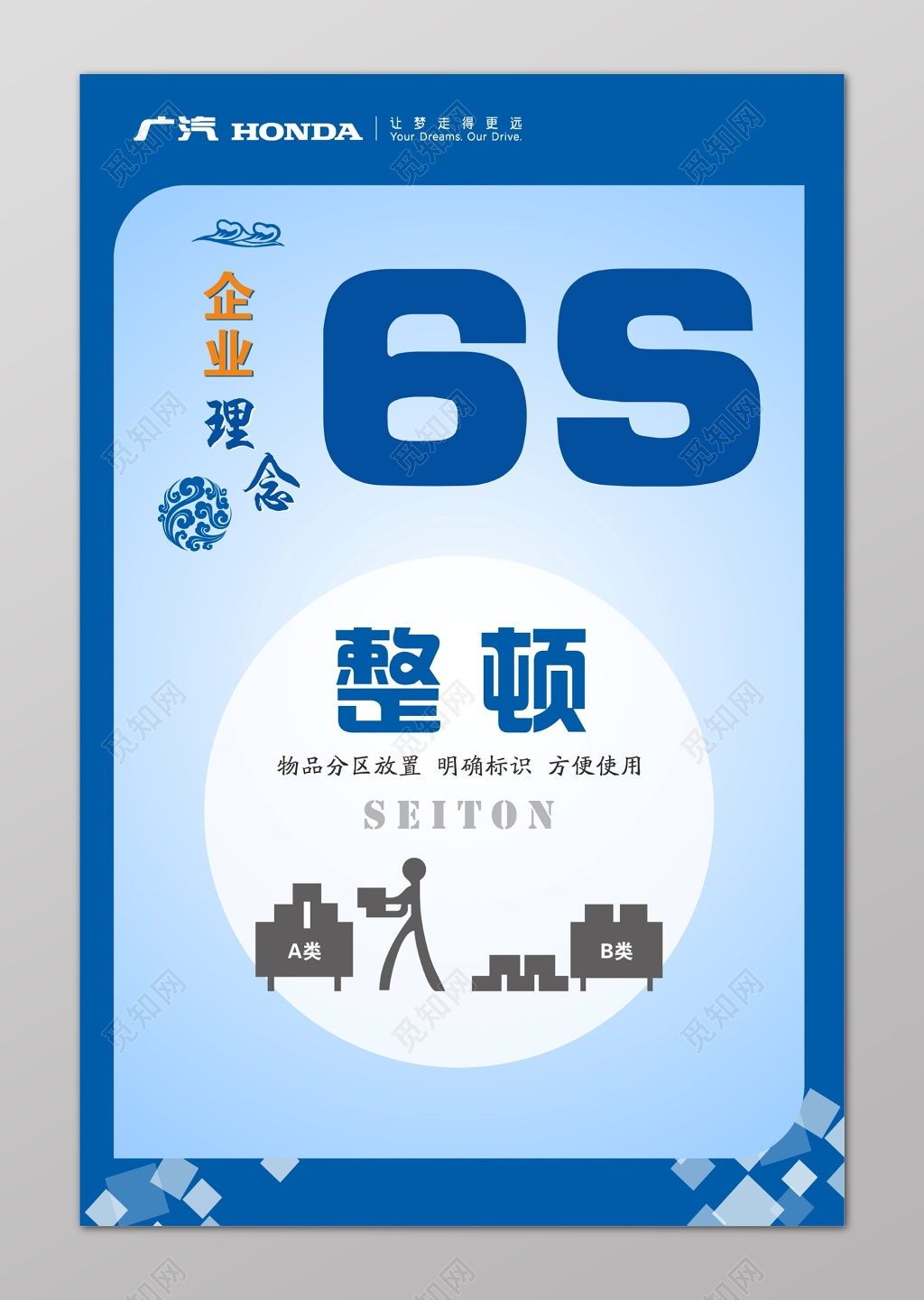 蓝色整顿6s管理制度文化海报