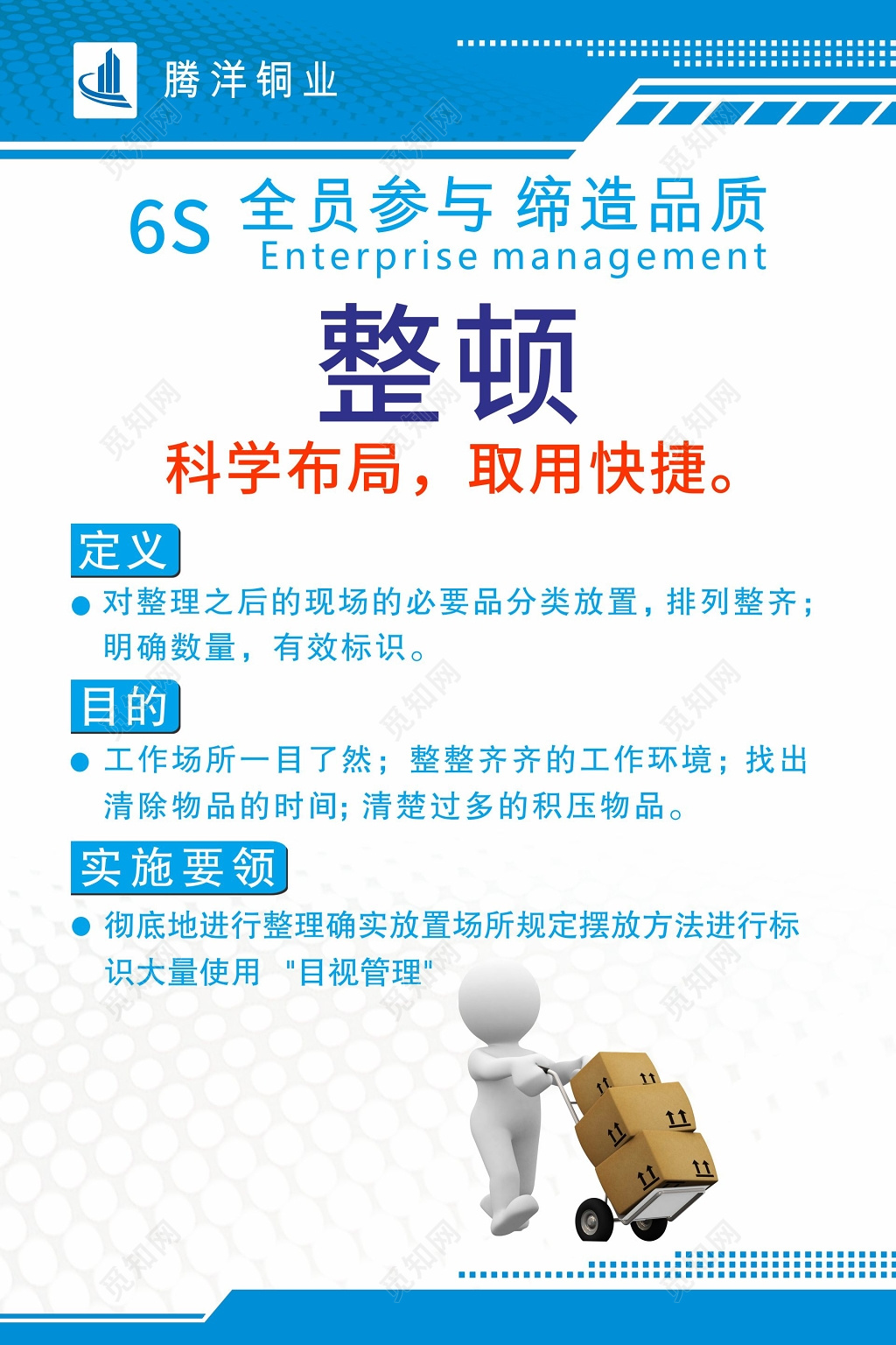 蓝色简洁整理6s管理制度文化海报
