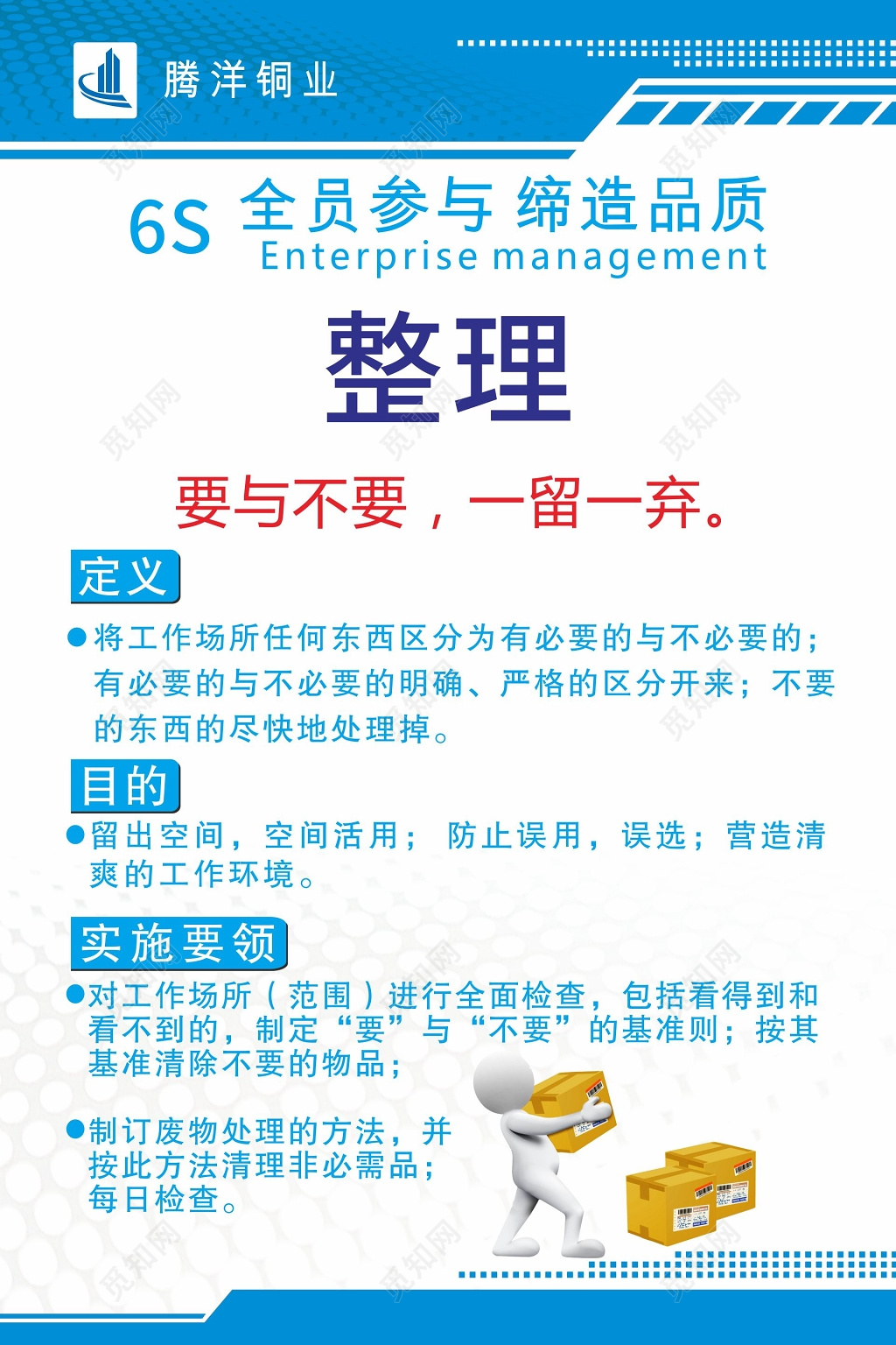 蓝色简洁整理6s管理制度文化海报