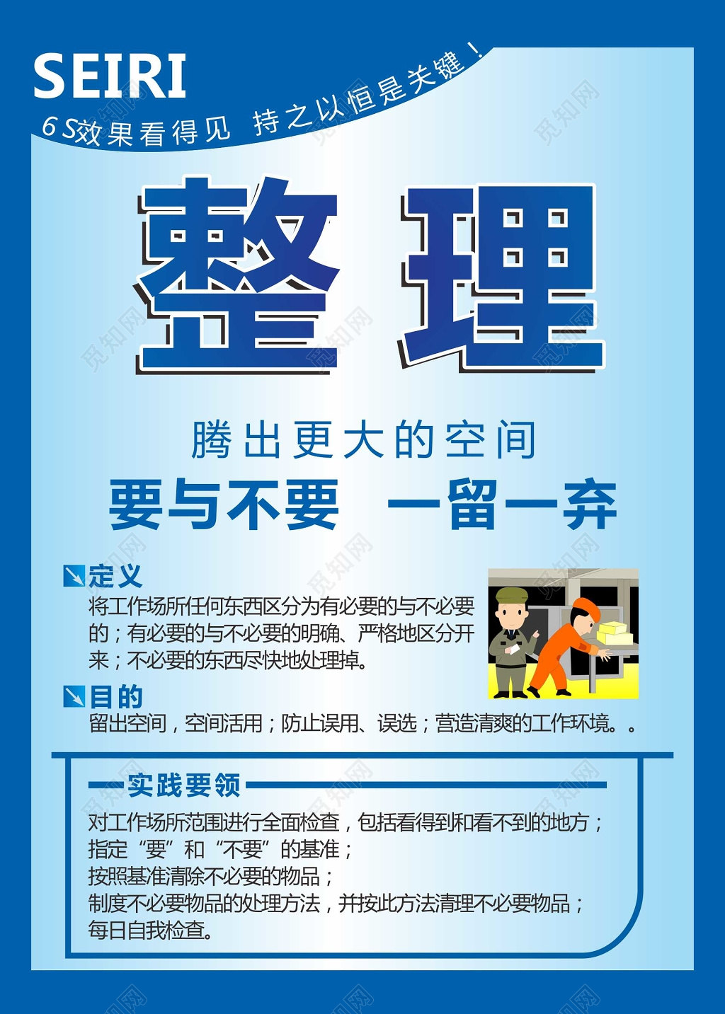 蓝色整理6s管理制度文化海报