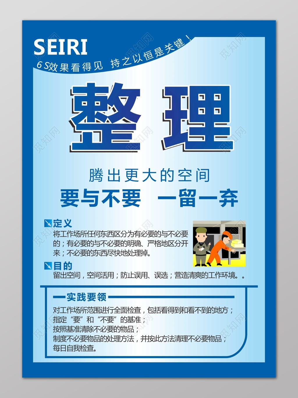 蓝色整理6s管理制度文化海报