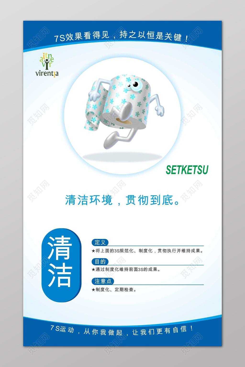 3D小人清洁6s管理制度文化海报