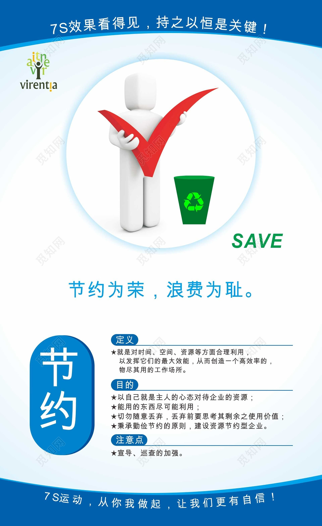 节约3D小人6s管理制度文化海报