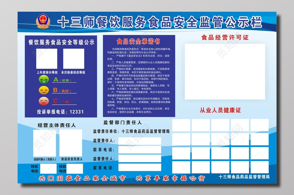 餐饮服务食品安全监管公示栏