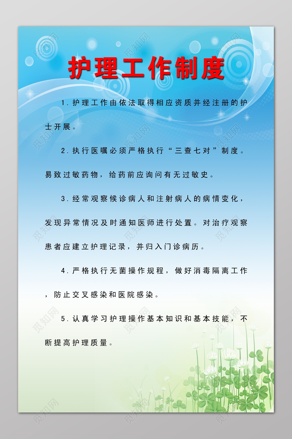 护理工作制度医疗机构规章制度蓝色制度牌