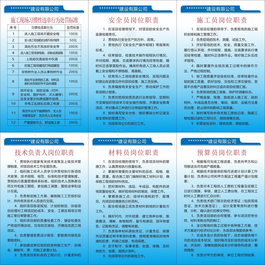 技术负责人岗位职责材料员岗位职责建筑公司管理制度牌