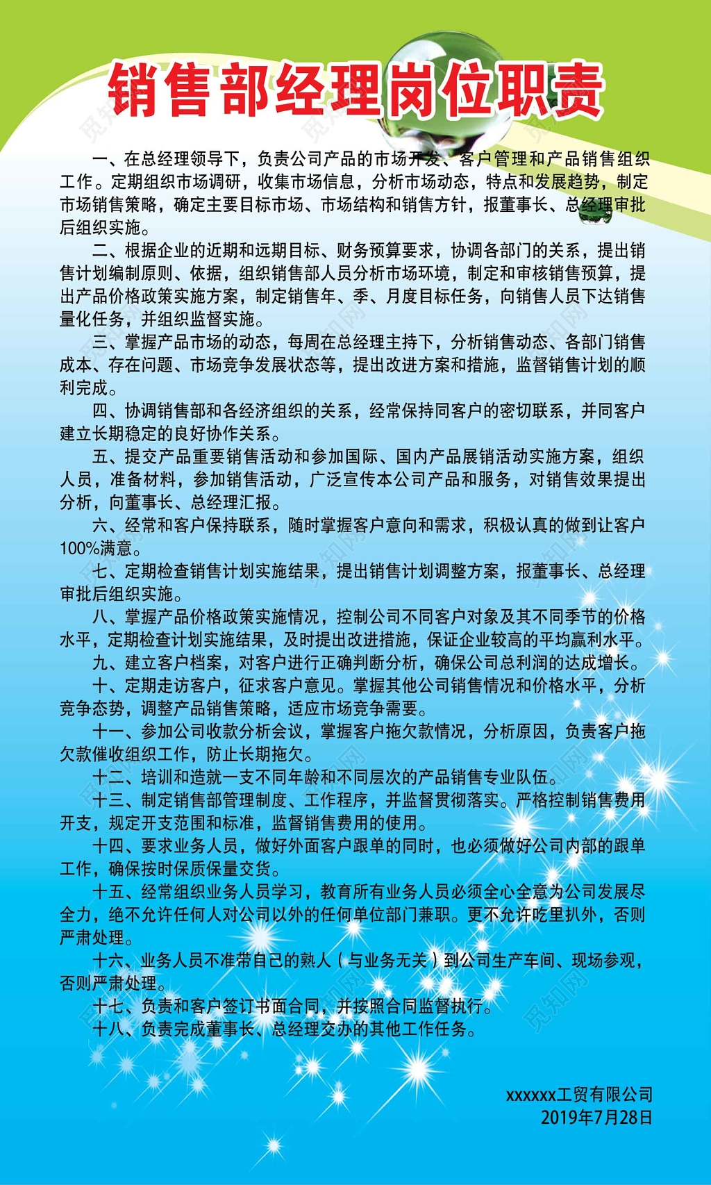 销售部经理岗位职责海报