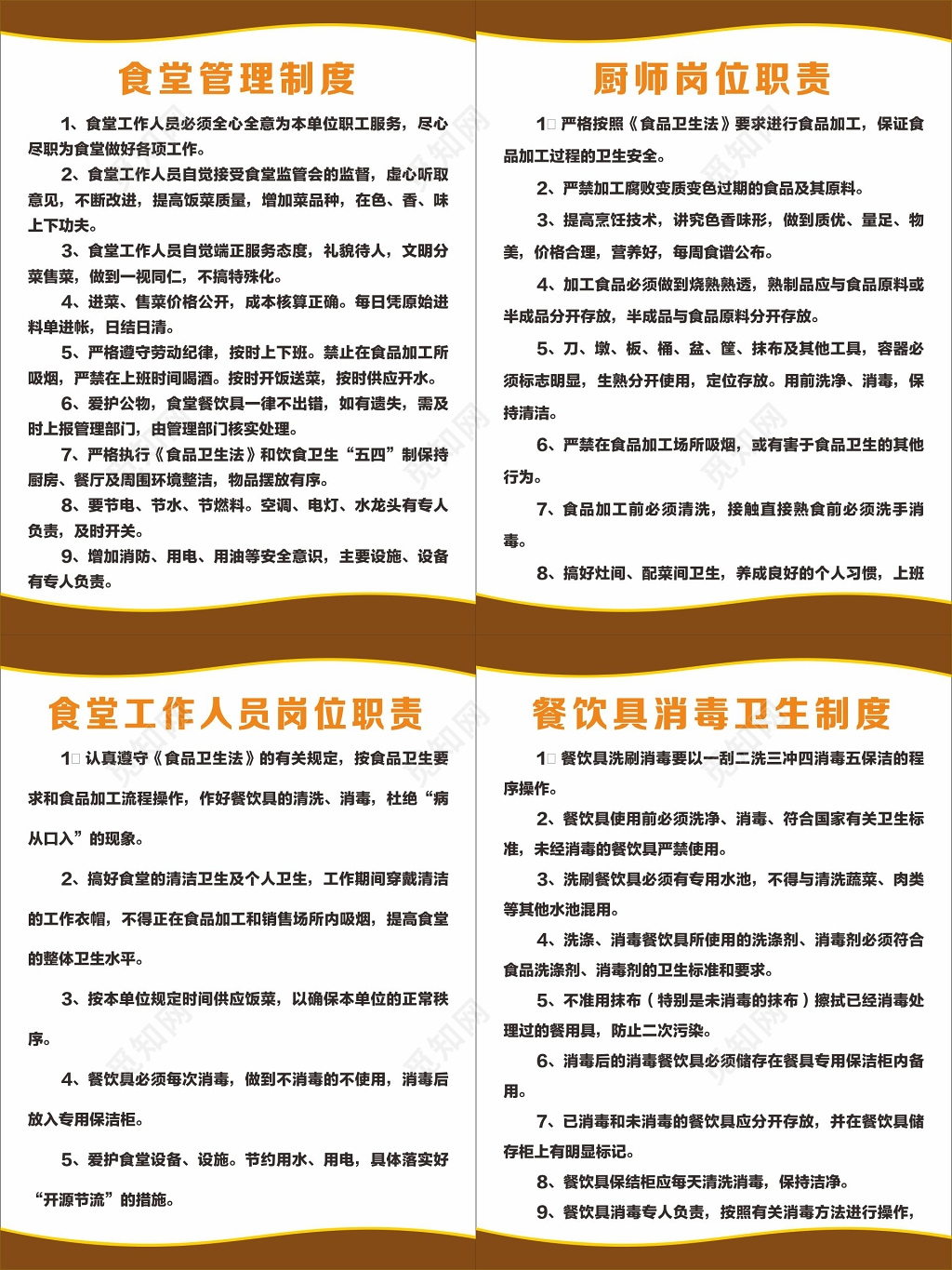 食堂工作人员岗位职责餐饮具消毒卫生制度食堂管理制度牌