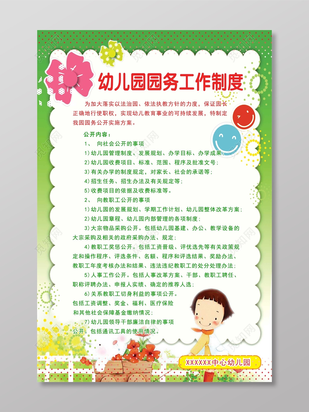 幼儿园学校员务管理制度牌